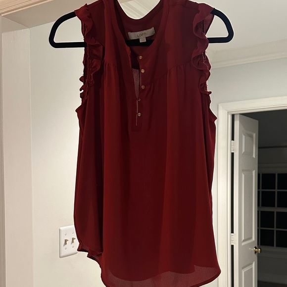 LOFT Deep Rust Ruffled Blouse - Picture 6 of 9
